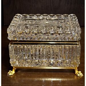 French Baccarat Style Jewelry Casket Footed Heavy Crystal Lidded Trinket Box